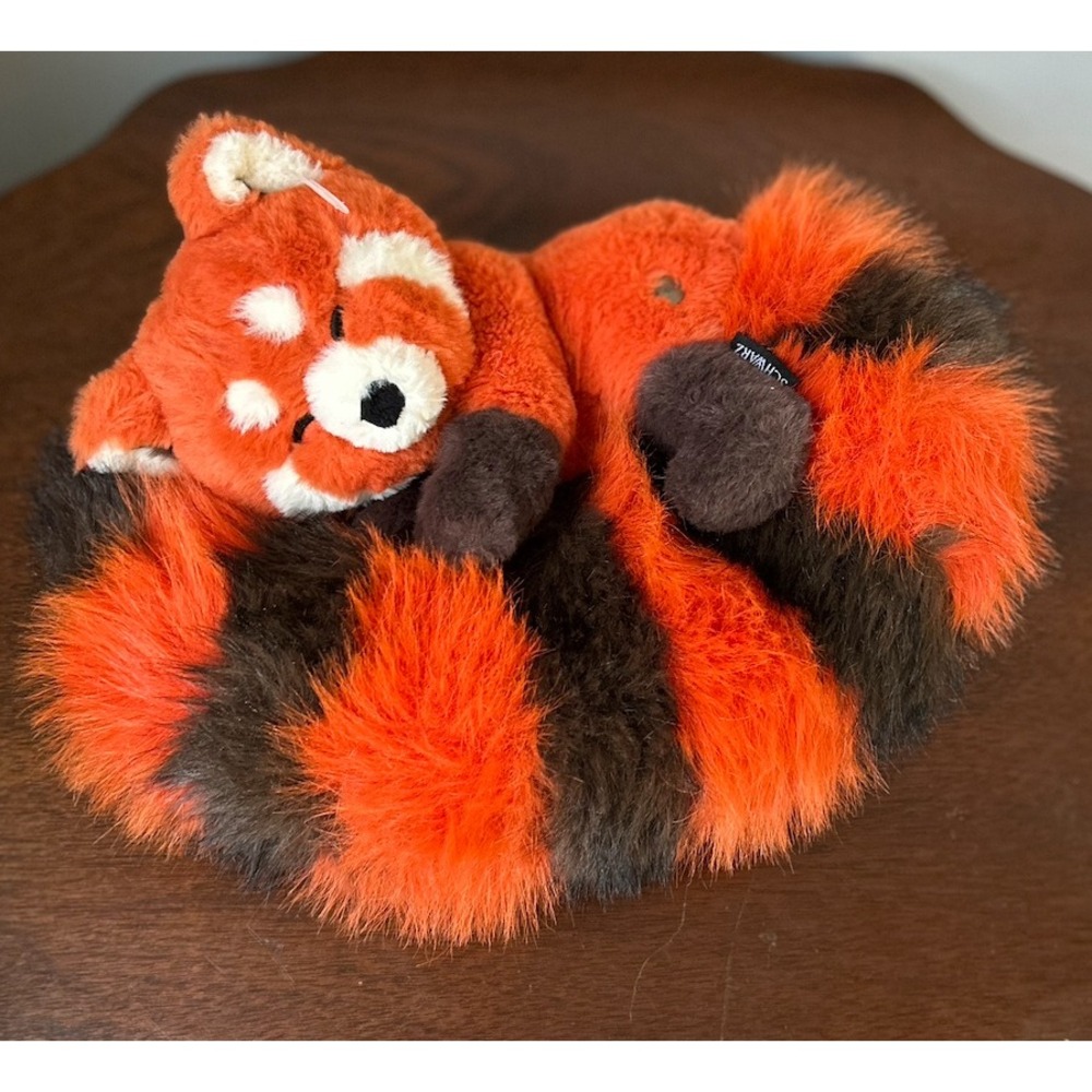 FAO Schwarz Red Panda Plush Stuffed Animal Sleeping Orange Brown Striped Tail